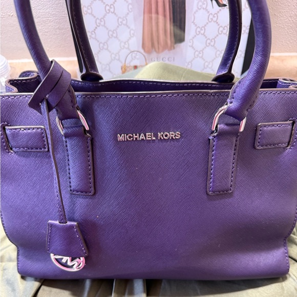 MICHAEL Michael Kors Handbags - Michael Kors Saffiano Leather Satchel – Deep Purple – Silver Hardware